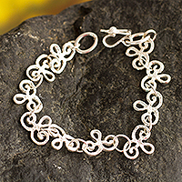 Sterling silver link bracelet, 'In Cursive' - Andean Sterling Silver Link Bracelet