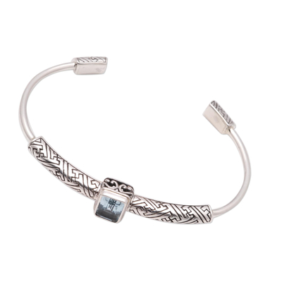 Blue topaz cuff bracelet, 'Gemstone Imagination' - 3.5-Carat Blue Topaz Cuff Bracelet from Bali