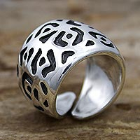 Sterling silver wrap ring, 'Jaguar Path' - Wide Taxco Silver Wrap Ring Handcrafted in Mexico