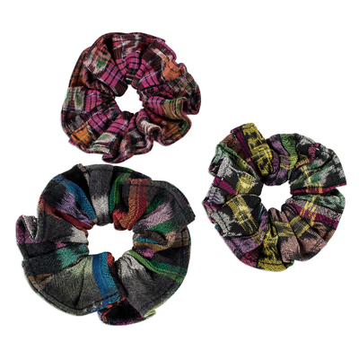 Cotton scrunchies, 'Tradition' (set of 3) - Artisan Crafted Cotton Scrunchies (Set of 3)