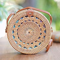 Eco-friendly bamboo sling bag, 'Braided Day in Natural' - Round Bamboo and Faux Leather Sling Bag