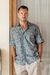 Men's short-sleeved shirt, 'Elemental' - Men's Printed Cotton Lawn Shirt