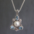 Cultured pearl and blue topaz floral necklace, 'Frangipani Trio' - Artisan Crafted Blue Topaz and Pearl Silver Necklace (image 2) thumbail