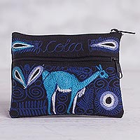 Embroidered coin purse, 'Colca Deer' - Deer-Themed Embroidered Coin Purse from Peru