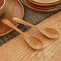 Teak wood salad spoons, 'Hearty Meal' (pair) - Hand Made Teak Wood Salad Spoons from Bali (Pair)
