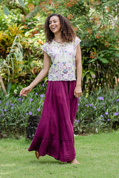 Cotton skirt, 'A Day Out in Mulberry' - Thai Cotton Double Gauze Skirt