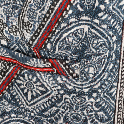 Jacquard knit cardigan, 'Blue Cathedral' - Knit Jacquard Cardigan with Shawl Collar