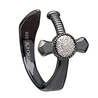Men's black rhodium plated wrap ring, 'Nuada' - Men's Sword Motif Black Rhodium Plated Ring