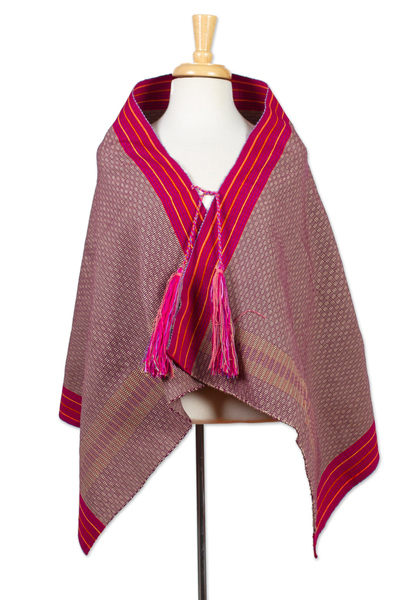Cotton capelet, 'Bold Aubergine' - Hand Loomed Purple Shawl with Ties