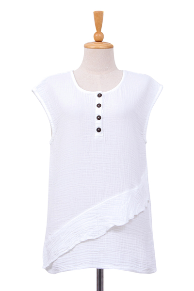 Blusa de algodón sin mangas - Blusa blanca sin mangas doble gasa de algodón