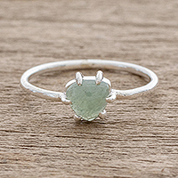 Jade solitaire ring, 'Apple Green Trillion' - Guatemalan Apple Green Jade and Sterling Silver Ring