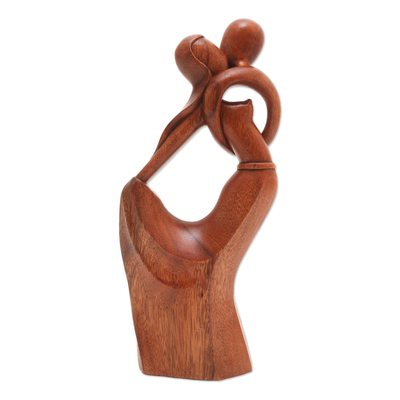 Wood statuette, 'Ever After' - Hand Carved Suar Wood Romantic Sculpture