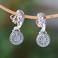 Sterling silver dangle earrings, 'Giving Life' - Half-Hoop-Style Sterling Silver Dangle Earrings from Bali