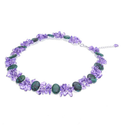 Serpentine beaded necklace, 'Forest Glade' - Serpentine and Purple Glass Beaded Necklace