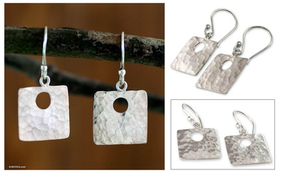 Sterling silver dangle earrings, 'Jocotenango Glow' - Fair Trade Modern Sterling Silver Dangle Earrings