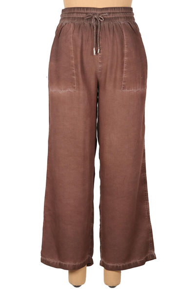 Stonewashed palazzo pants, 'Simple Style in Rosewood' - Brown Stone-Washed Viscose Pants
