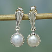 Pearl dangle earrings, 'Peaceful Soul' - Pearl dangle earrings