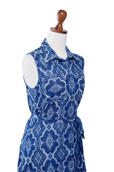 Vestido camisero de algodón - Vestido camisero 100% algodón azul con estampado geométrico