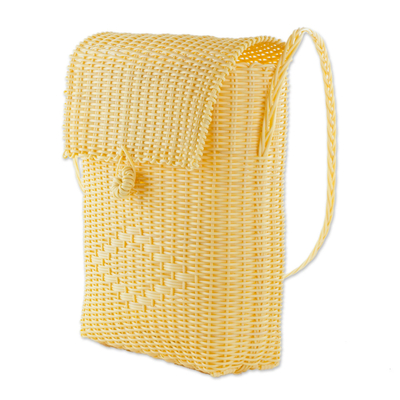 Recycled plastic sling, 'Casual Beauty in Cornsilk' - Recycled Plastic Sling in Cornsilk from Guatemala