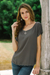 Embroidered top, 'Timeless in Slate' - Grey Short-Sleeved Rayon Blouse (image 2) thumbail