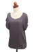 Embroidered top, 'Timeless in Slate' - Grey Short-Sleeved Rayon Blouse (image 2c) thumbail