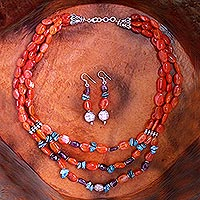 Carnelian and amethyst jewelry set, 'Enthralled' - Carnelian and amethyst jewelry set