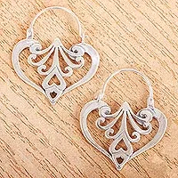 Sterling silver heart earrings, 'Mexican Romance' - Heart Shaped Sterling Silver Hoop Earrings