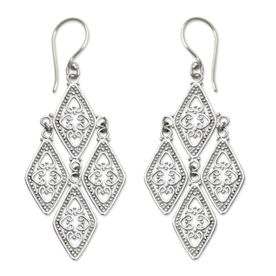 Sterling silver dangle earrings, 'Diamonds in Lace' - Sterling silver dangle earrings
