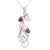 Rhodium plated garnet and cultured pearl pendant necklace, 'Eternal Glamour' - Leafy Garnet and Cultured Pearl Pendant Necklace from India thumbail