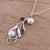 Rhodium plated garnet and cultured pearl pendant necklace, 'Eternal Glamour' - Leafy Garnet and Cultured Pearl Pendant Necklace from India (image 2b) thumbail