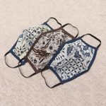 Cotton face masks, 'Batik Protection' (set of 3) - Set of 3 Cotton Face Masks with Elastic Ear Loops