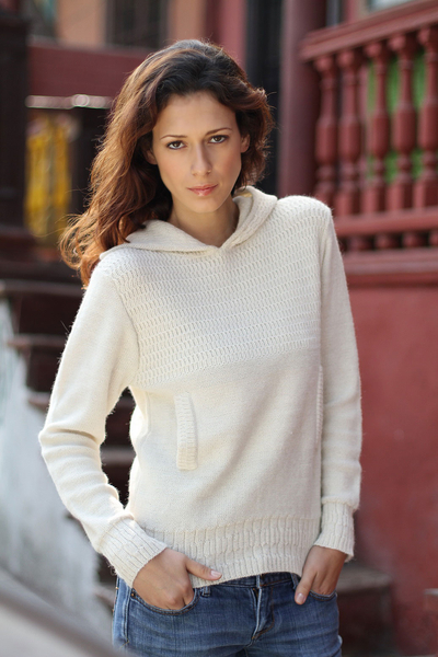 suéter con capucha 100% alpaca, 'Arequipa Winter' - Suéter con capucha de mezcla de alpaca hecho a mano