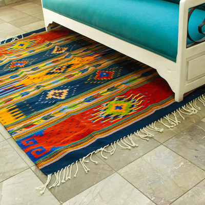 Zapotec-Wollteppich, (5x6,5) - Natürlich gefärbter Teppich aus 100 % Wolle mit Zapotec-Designs