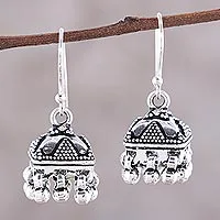 Sterling silver chandelier earrings, 'Dancing Jhumki'