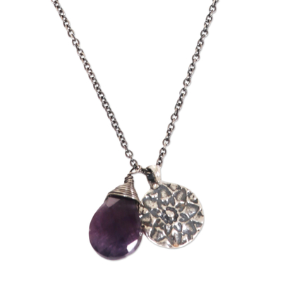 Amethyst flower necklace, 'Inspiring Lotus' - Sterling Silver Buddhism Flower Necklace with Amethyst