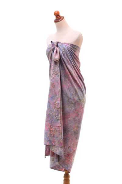 Rayon batik sarong, 'Happy Vine' - Vine Motif Hand-Stamped Batik Rayon Sarong from Bali
