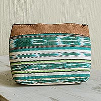 Handwoven cotton travel pouch, 'Antigua Fields' - Striped Cotton Cosmetic Bag Handmade in Guatemala