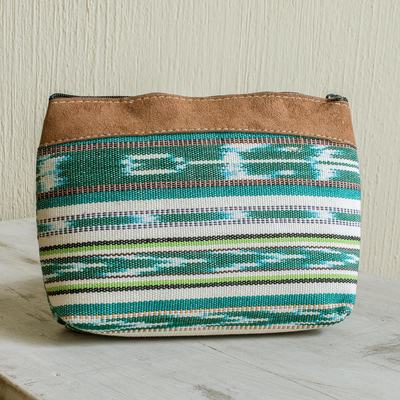 Handwoven cotton travel pouch, 'Antigua Fields' - Striped Cotton Cosmetic Bag Handmade in Guatemala