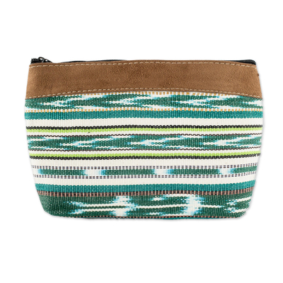 Handwoven cotton travel pouch, 'Antigua Fields' - Striped Cotton Cosmetic Bag Handmade in Guatemala