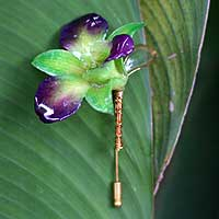 Natural orchid gold plated stickpin, 'Orchid Dreams' - Women's Natural Flower Brooch Pin