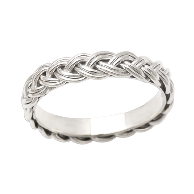 Sterling silver band ring, 'Amlapura Braid' - Braided Sterling Silver Band RIng for Women