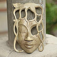 Wood mask, 'Woman of the Forest' - Hand Made Contemporary Wall Mask