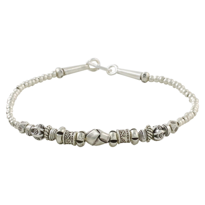 Silver beaded bracelet, 'Karen Knot' - Karen Hill Tribe Silver Beaded Bracelet from Thailand