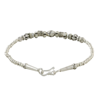 Silver beaded bracelet, 'Karen Knot' - Karen Hill Tribe Silver Beaded Bracelet from Thailand