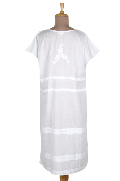 Embroidered cotton shift dress, 'Paisley Garden in White' - Lightweight Embroidered Cotton Shift in White