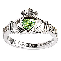 Sterling silver birthstone claddagh ring, 'August' - Green CZ Irish Claddagh Birthstone Ring