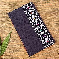 Fabric-covered journal, 'Chiapas Diamonds' - Blue Denim Covered Recycled Paper Journal