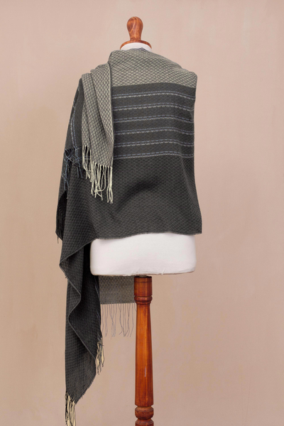 Alpaca blend shawl, 'Magnificent Grey' - Hand Woven Grey Striped Alpaca Blend Shawl from Peru