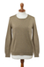 Cotton blend pullover, 'Khaki Charm' - Knit Cotton Blend Pullover in Khaki from Peru