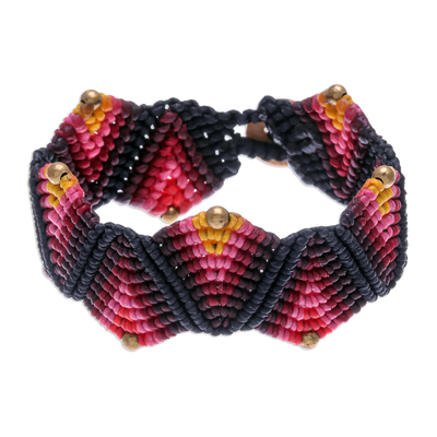 Macrame wristband bracelet, 'Forest Fun in Dark Pink' - Handmade Macrame Wristband Bracelet from Thailand